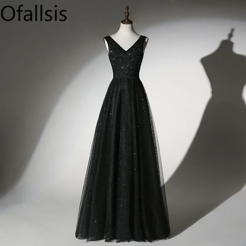 

Женское вечернее платье без рукавов Ofallsis, черное облегающее платье с V-образным вырезом и вышивкой, длинное платье знаменитости для ежегодного банкета, осень 2023