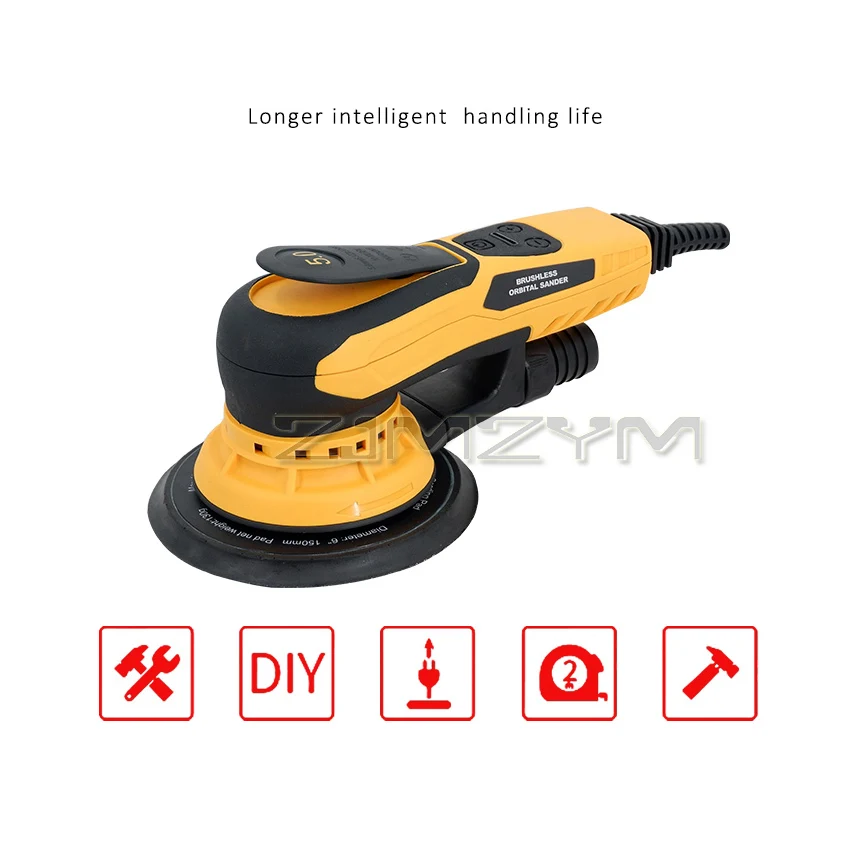 6-inch Electric Sander 350W Carbon-free Brush 6-speed Variable-speed Sanding Tool Car Paint Putty Wood Dry Sanding and Polishing