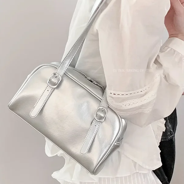 

Fashion Silver Color Women Underarm Bag Simple Ladies Large Shoulder Bags Pu Leather Female Commute Handbags Daily Tote Purse