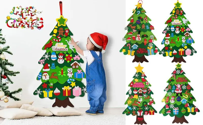 

Felt Christmas Tree Lighted Felt Christmas Tree Set With Detachable Ornaments Christmas Crafts For Kids Gift With String Light