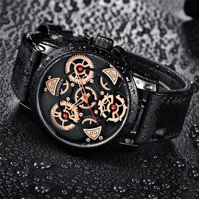 Unique CURDDEN Brand Watches For Men Students Fashion Casual Leather Band Cool Sports Quartz Watch Black Relogio Masculino 2025