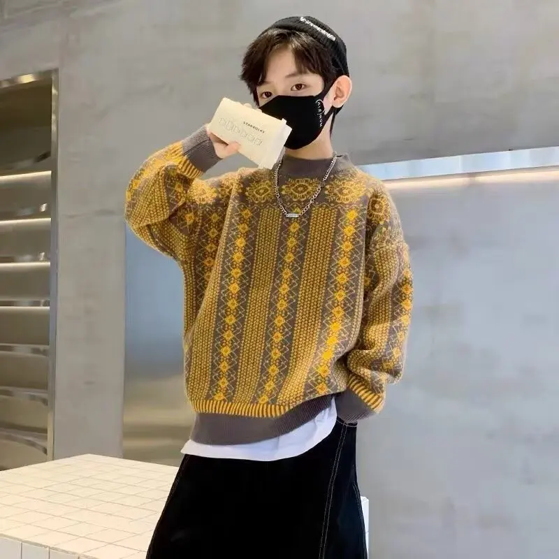 신상 남아 겨울용 따뜻한 니트 스웨터 여아 니트 O넥 스웨터 고품질 루즈핏 풀오버 캐주얼 탑스 아동복 2025