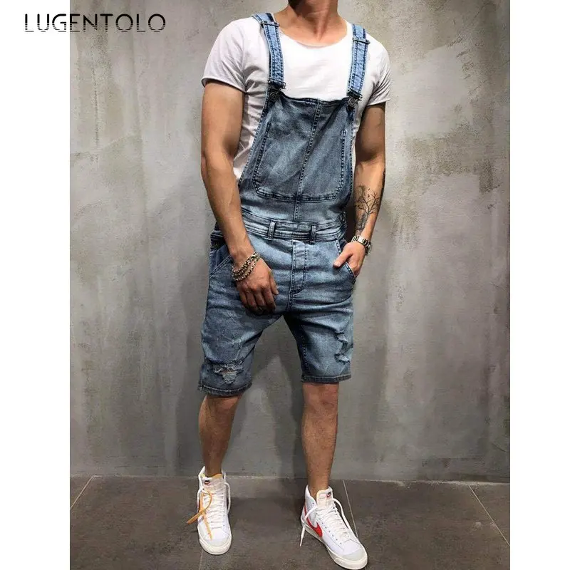 

Jean Overalls Men Hole Fashion Summer Shorts Straight Hole Large Size Casual Streetwear Mens Clothing Lugentolo