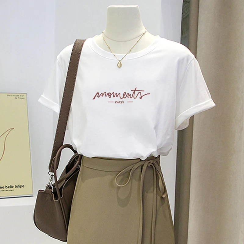 

Женская хлопковая футболка с коротким рукавом, универсальная Повседневная офисная футболка в Корейском стиле с надписью East Gate, Новинка лета 2023