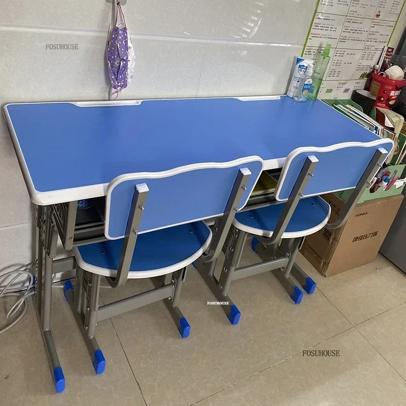 Children Tables Chairs School Remedial Class Desks Home Children Study Table with Bookshelf Double Student Writing Desk Set