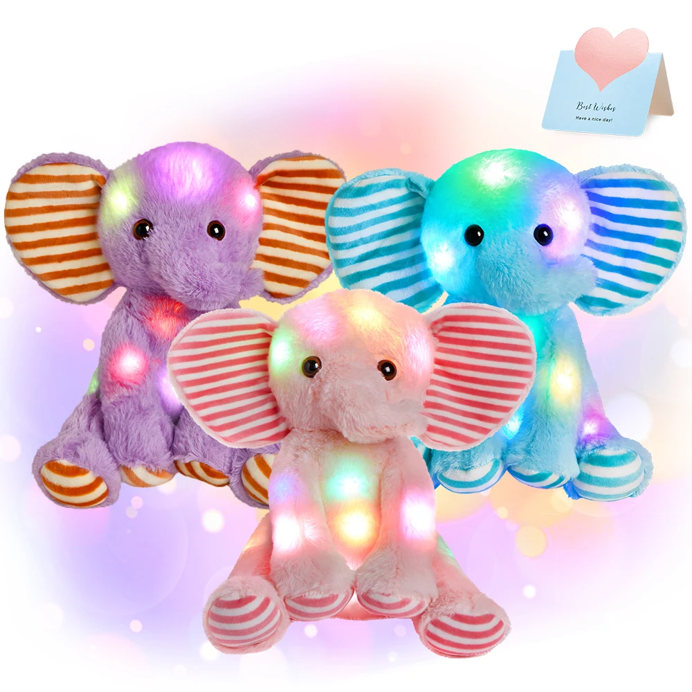 25cm Pink Elephant Luminous Plush Toys Birthday Gifts LED Light Glow Stuffed Animals for Girls Kids Sleeping Toy Pillow plush toy