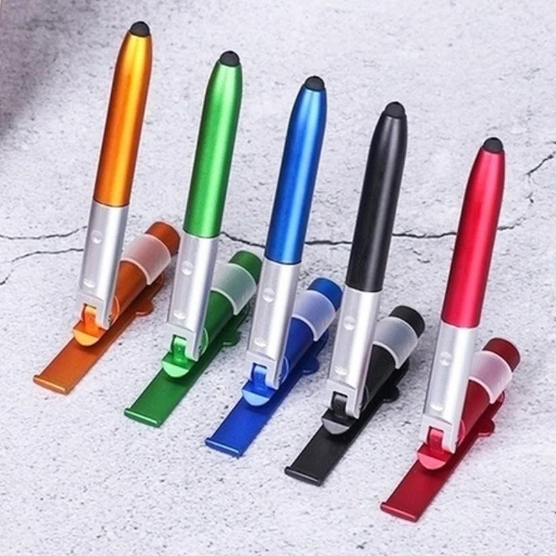 Multifunction Ballpoint Pen with LED Light Phone Folding Stand Holder Night Reading Student Pen School Office Stationery Pen