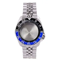 Premium 41mm Steel GMT Diving Watch Case with 24-Hour Chapter Ring and 3.8 Crown (B black-case strap)