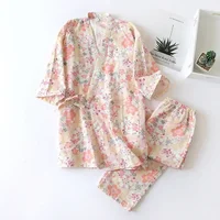 Japanese-style kimono cotton fresh style pajamas suit female casual spring and summer pajamas pajamas two-piece home service - Image 4