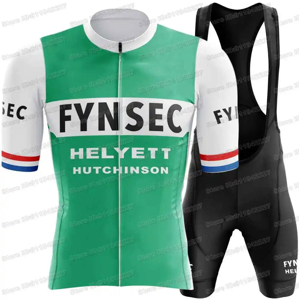 2025 Retro Team FYNSEC-Helyett Cycling Jersey Set Vintage Cycling Clothing Men Road Bike Shirts Suit Bicycle Bib Shorts