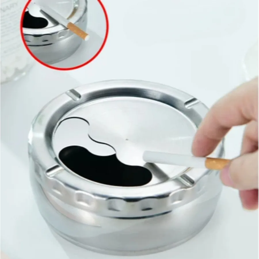 European stainless steel ashtray with cover home automatic extinguishing living room bedroom round smoke cup large anti-fall