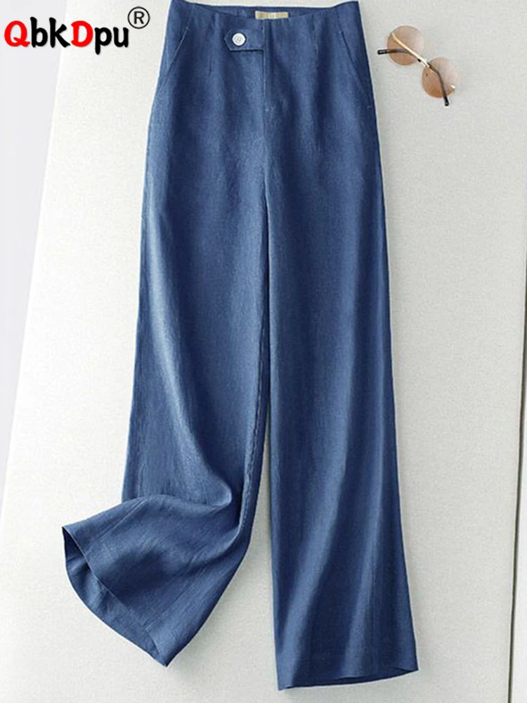 

Cotton Linen Wide Leg Pants Womens Casual Straight Pantalones Spring Korean Fashion Spodnie Loose High Waist Trouses New Broek