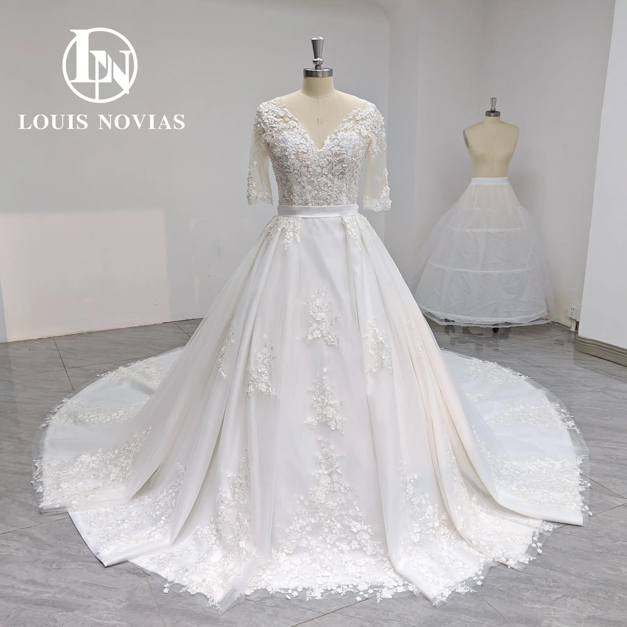 

LOUIS NOVIAS Ball Gown Wedding Dress Real photos 2023 Sweetheart Short Sleeve Beading Appliques Wedding Gown Vestidos De Novia