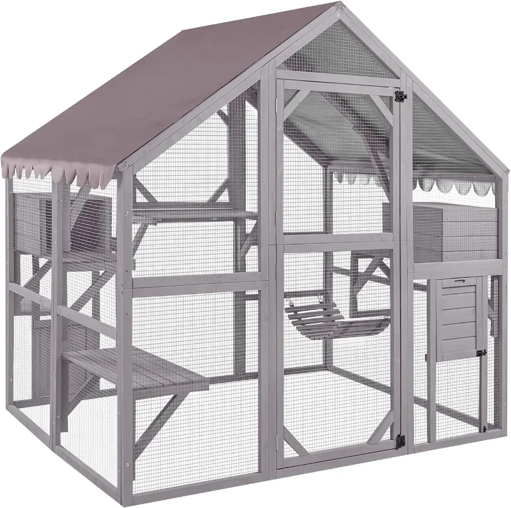 Cat Enclosure Outdoor Catio Large Run with Bridges Walks Small Houses Roof Cover 28.27ft and 56.54ft cat cage