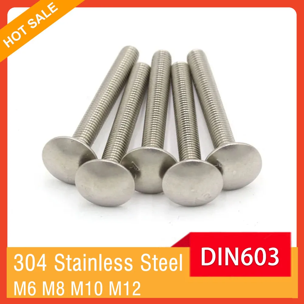 Stainless Steel Screws M6 M8 M10 M12 DIN603 304 Truss Round Head Square Neck Carriage Screw Coach Bolt
