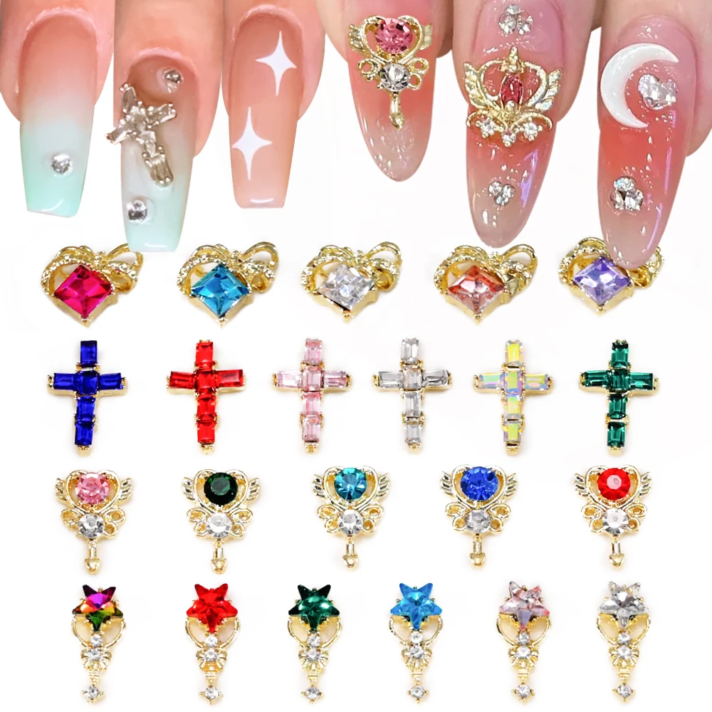 10pcs Sailor Magic Stick Alloy Nail Charms Red Pink Gems Glitter Crystal  Star Moon Rhinestones Luxury Nail Decor Accessories Y2K - AliExpress
