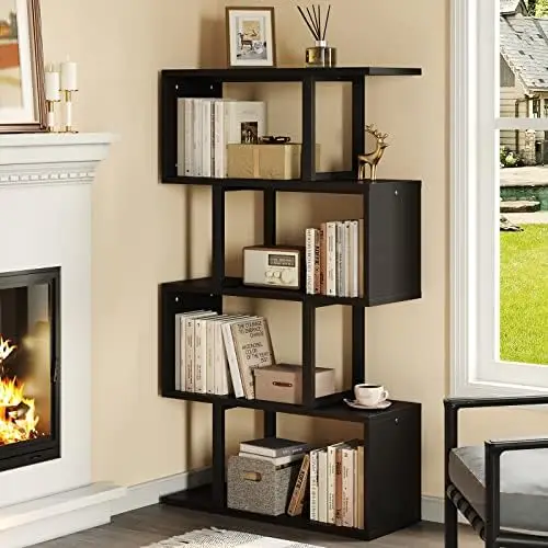 

Bookshelf, S-Shaped Z-Shelf Bookshelves and Bookcase, Modern Freestanding Multifunctional Decorative Storage Shelving for Living