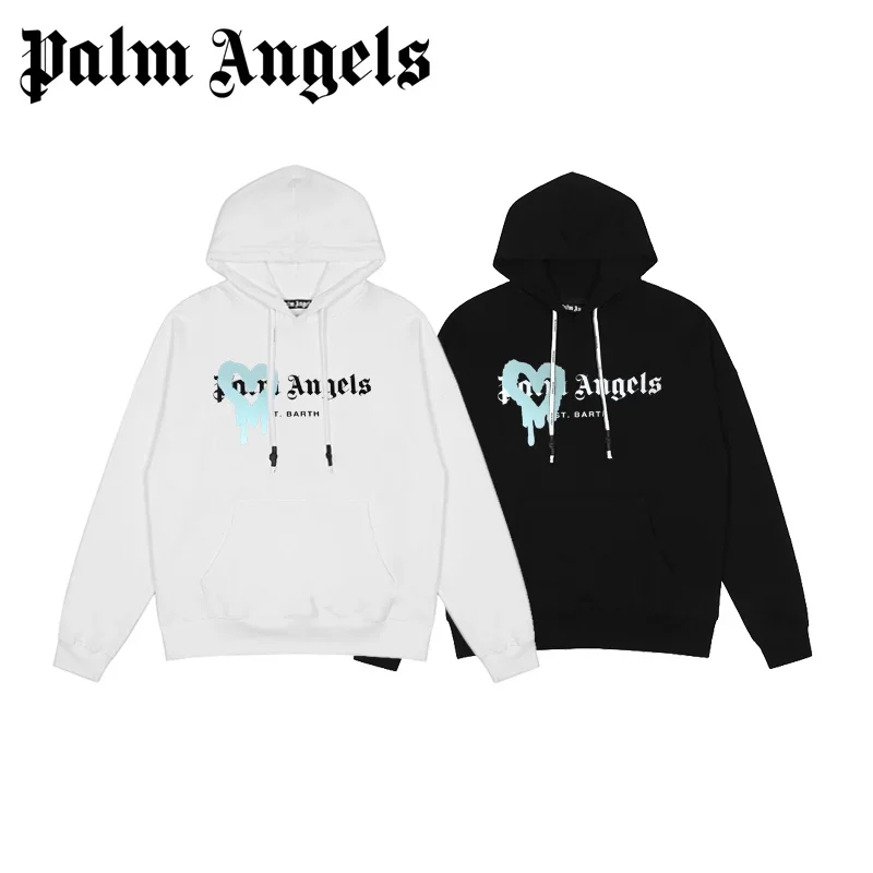 Palm Angels 21Ss Blue Love Felpa Con Cappuccio A Caldo Dipinta A Spruzzo Per Uomo E Donna