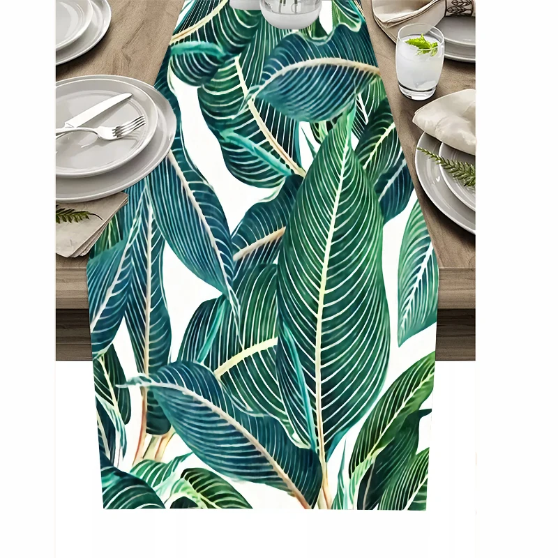 Description Picture 3 of itemGreen Leaf Plant Pattern Table Runners Tropical Rainforest Summer Lotus Leaf Lotus Print Home Party Wedding Coffee Table Decor