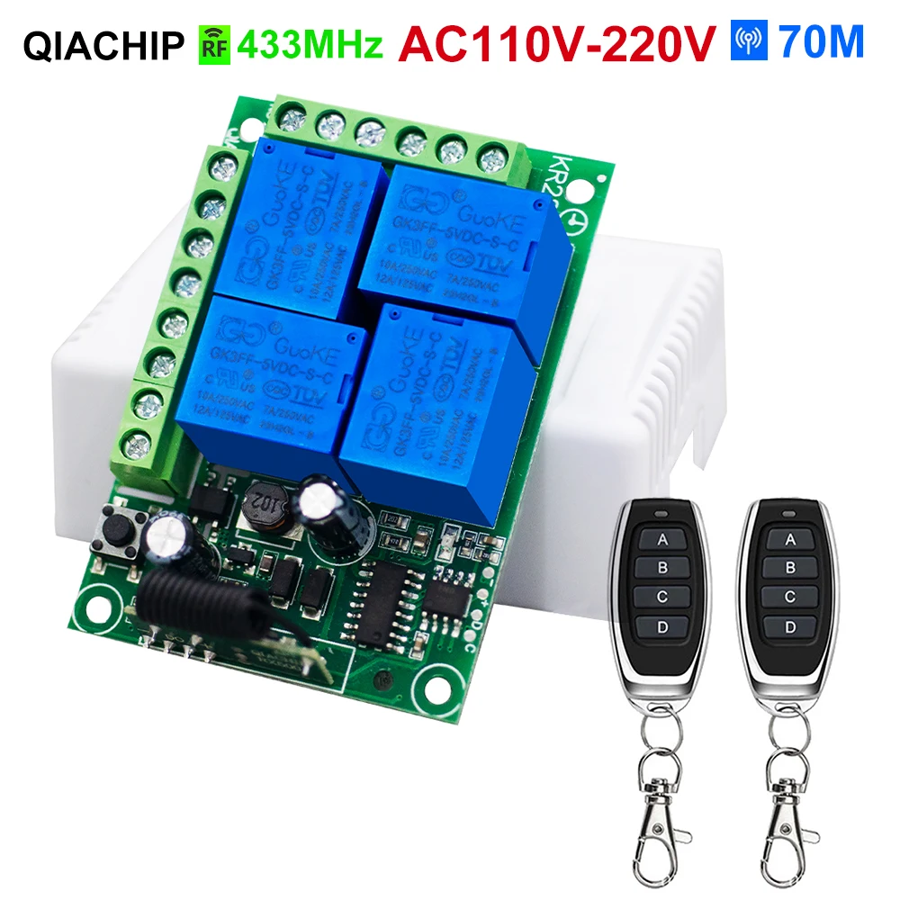 

433 Mhz Universal Wireless Remote Control AC110V 220V 4CH Relay Module Receiver 2B Transmitter For Garage Door Gate Motor Light