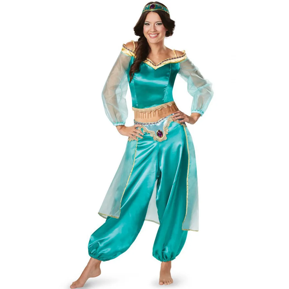 

Adult Arabian Princess Costumes Indian Dance Jasmine Dress Halloween Carnival Party Costume Cosplay Aladdin Lamp Fancy Outfit
