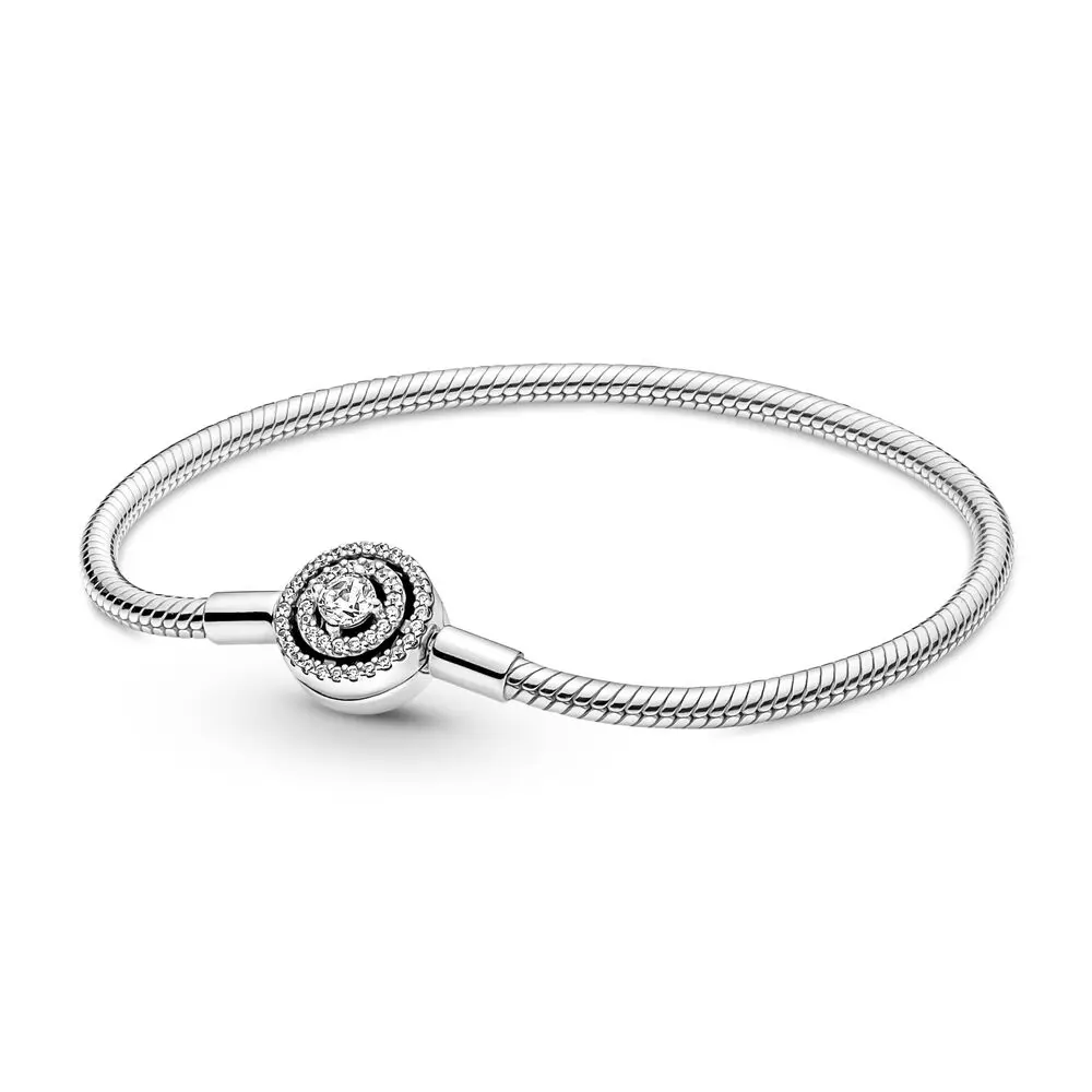 

Authentic 925 Sterling Silver Moments Sparkling Halo Fashion Snake Chain Bracelet Fit Women Bead Charm Gift DIY Jewelry