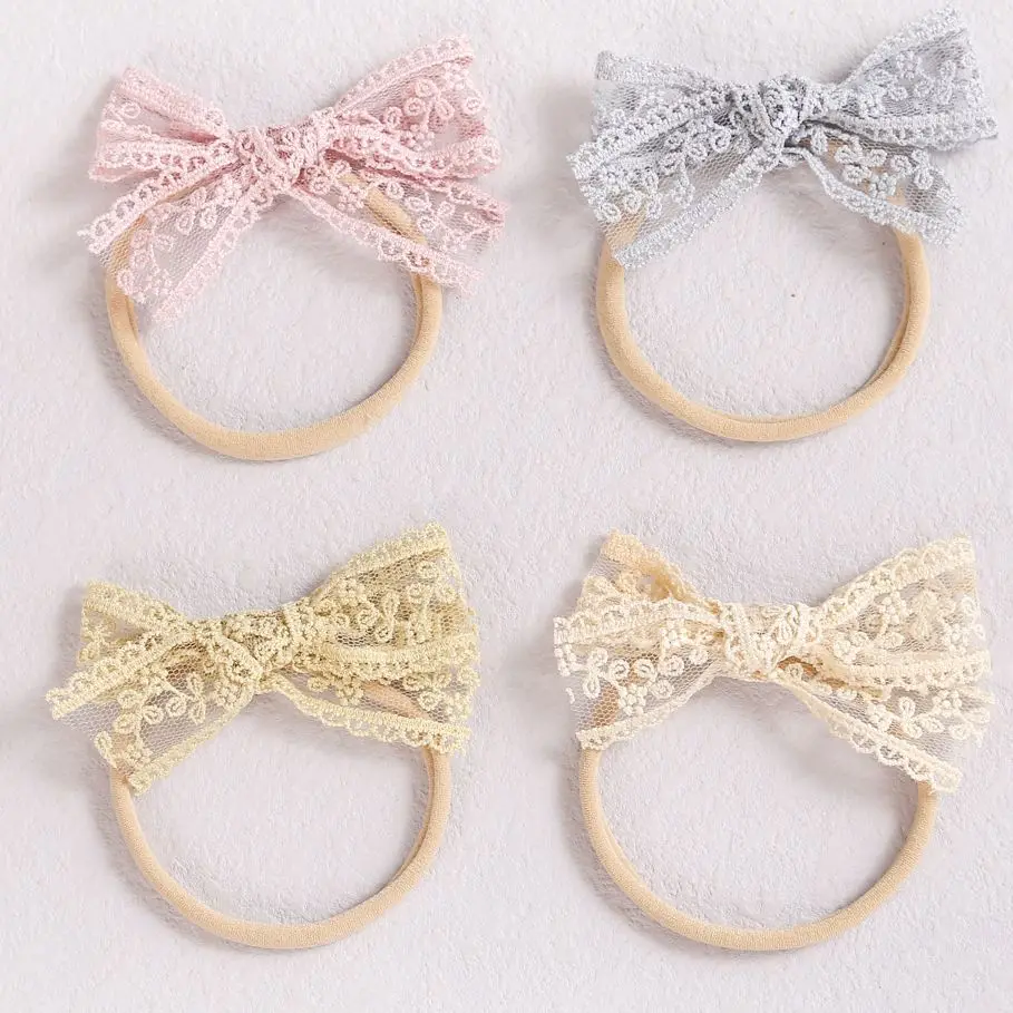 Cute Lace Hair Bands For Children Nylon Toddler Baby Headband Cute Hair Bow Hair Accessories For Baby Girls Gift 3 inches jacquard bows newborn baby headband girls nylon hairbands cotton linen soft children headwear cute hair accessories