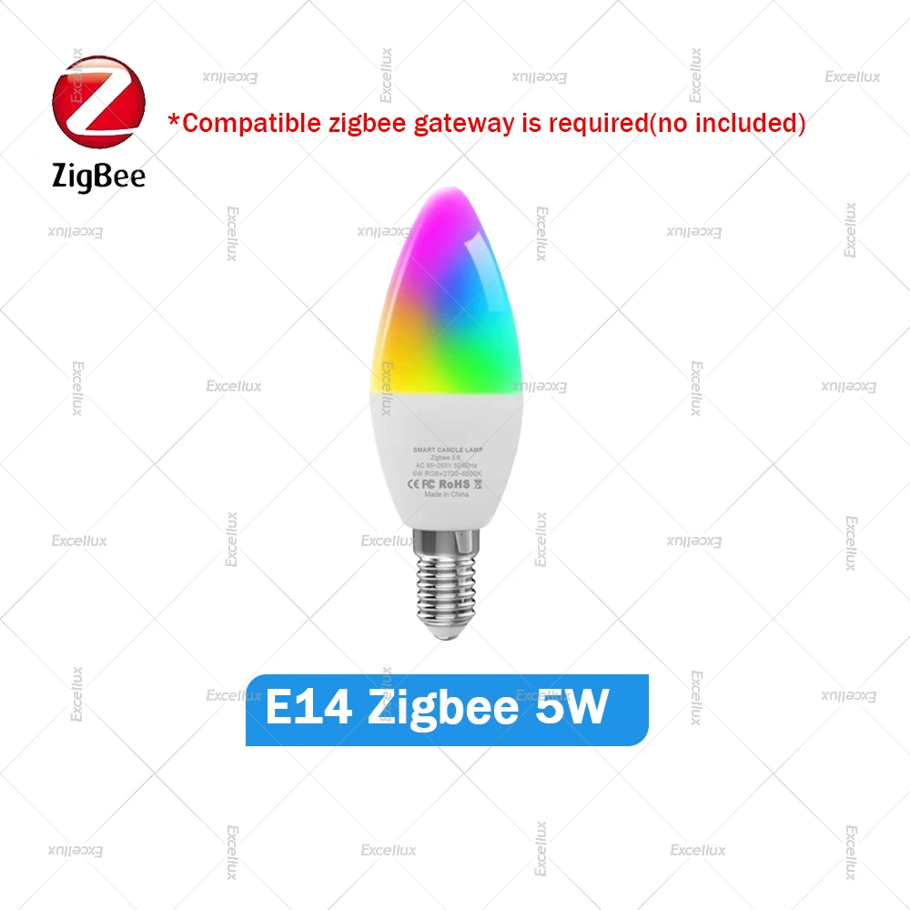 Lampadina Intelligente Zigbee 3.0 E27 E14 GU10 RGBCW 2700-6500K, Compatibile con Zigbee2MQTT, Home Assistant, Alexa Echo Plus, Yandex