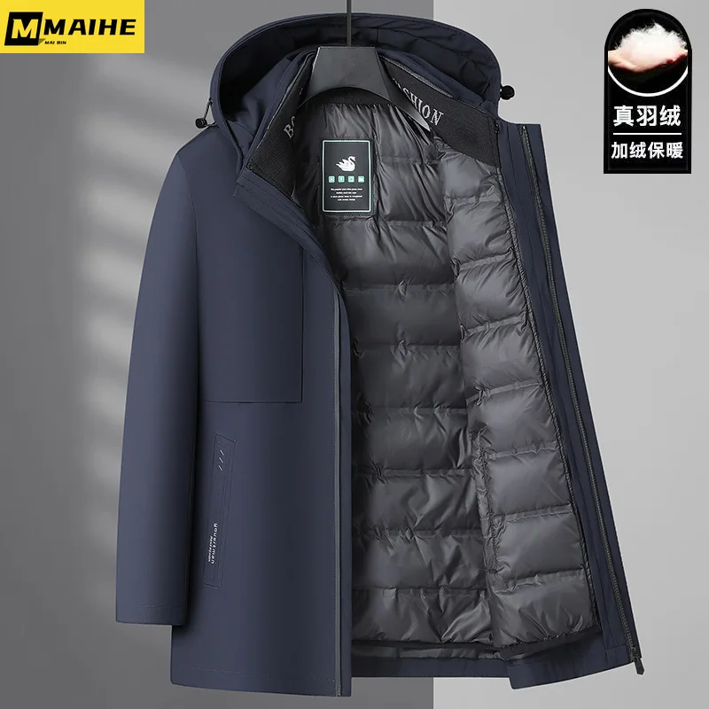 Chaqueta de plumón de pato de longitud media para hombre, Abrigo acolchado ligero, grueso y desmontable, interior, cálido, blanco, Invierno