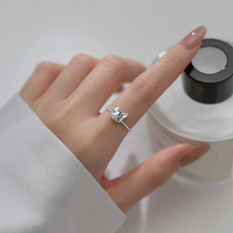 Blue Eyes Cat Open Ring For Girl Sweet Cute - PeticaDeals