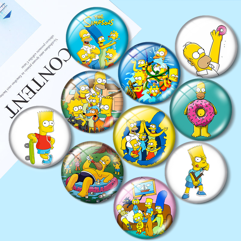  New cute cartoon simpon12mm/18mm/20mm/25mm Round photo glass cabochon demo flat back Making findings 