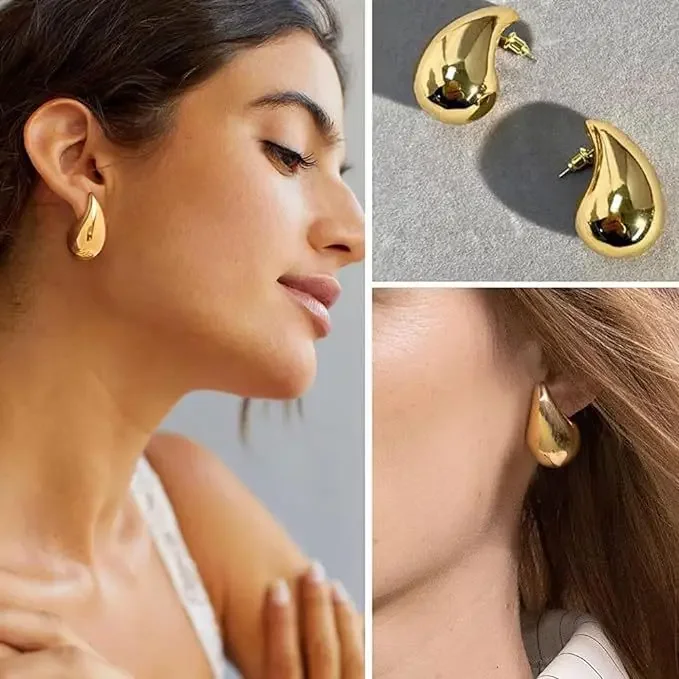 LATS Plate Gold Color Chunky Waterdrop Dupes Drop Earrings for Women Personality Glossy Teardrop Earring Jewelry Gift drop earrings,dome teardrop earrings