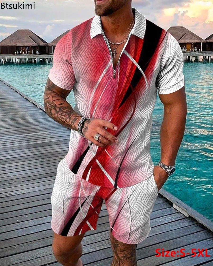 2024 Men's Summer Tracksuit Sets Polo Collar T-Shirt and Shorts Sets 2PCS 3D Print Lapel Casual Beach Shorts Sets Male Outfits 2024 men s casual short sleeve shirt and pants sets 2pcs 3d print tops trousers trend suits sets male casual beach 2 piece sets