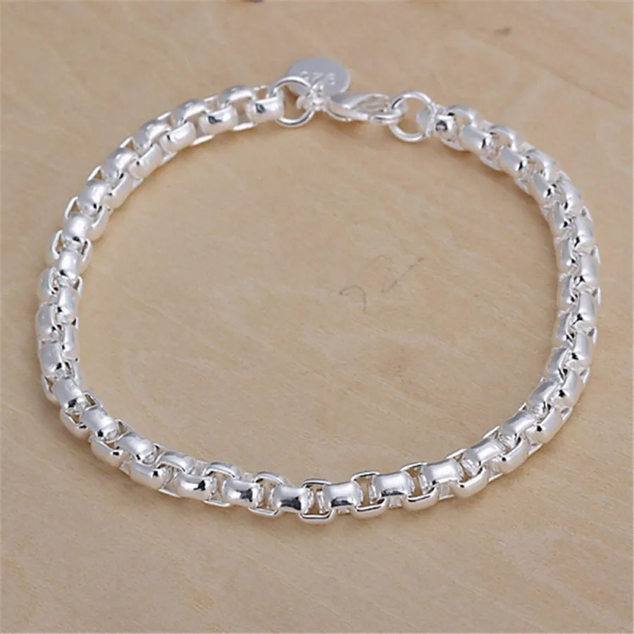Braccialetto a catena solida e squisita in argento sterling 925, con ciondolo alla moda, per donne e uomini, modello semplice e carino._voghion.com