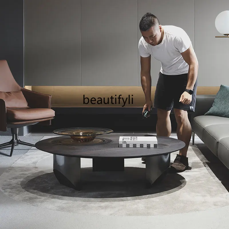 

zq Italian Modern Minimalistic Style round Tea Table Smoked Wood Designer Coffee Table