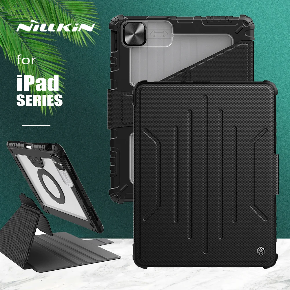 Nillkin Armadura para Carros Slide Câmera Magnética Flip Case de Couro para Ipad Pro 2023 2023 2023 ar 10.2 10.9 11 12.9 Lente Capa