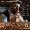 Leather Cigar Humidor with Cigar Lighter,Built-in Straight Cigar Cutter and Cigar Punch,Humidifier and Cedar Tray 3