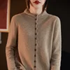 Women's Long Sleeved Solid Color Button Up Australian 100% Wool Knitted Cardigan Autumn And Winter French Fashion Knitted Jacket 3
