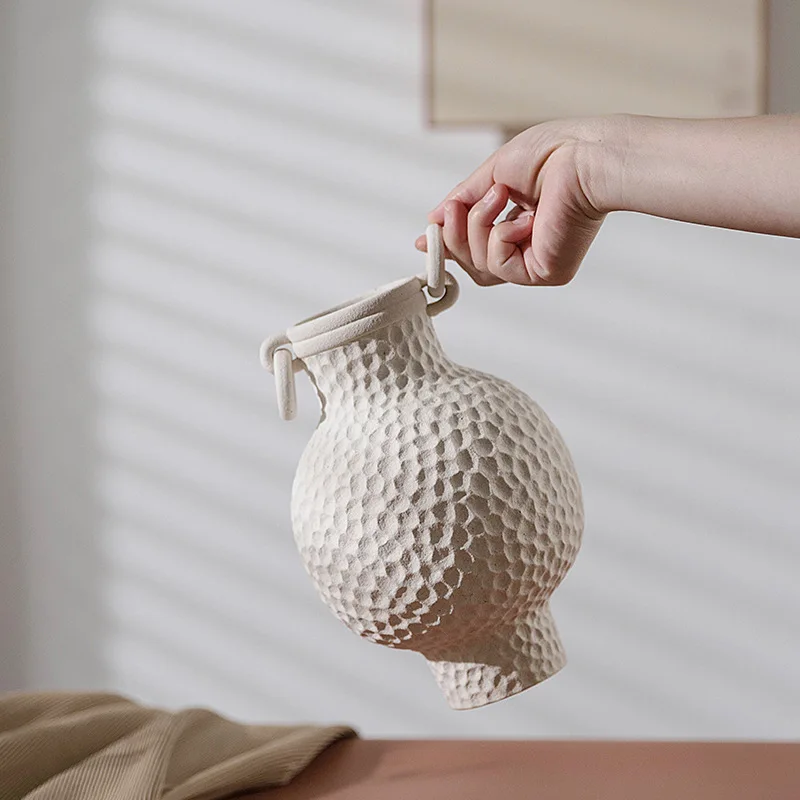 White, Double Eared, with Hanging Ring Decoration, Ceramic Vase, Desktop Flower Arrangement, Hydroponic Vase, Modern Decoration 5