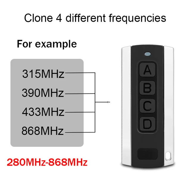 4 in 1 280MHz-868MHz MultiFrequency Garage Door Remote Control Duplicator 868MHz 433MHz Gate Remote Control Garage Door Opener 4