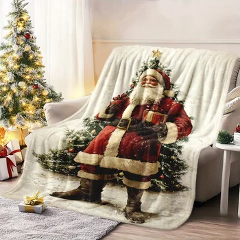 Cozy Santa Claus & Christmas Tree Throw Blanket - Soft, Warm Flannel for Naps, Camping, Travel, Office Decor | Perfect Holiday G