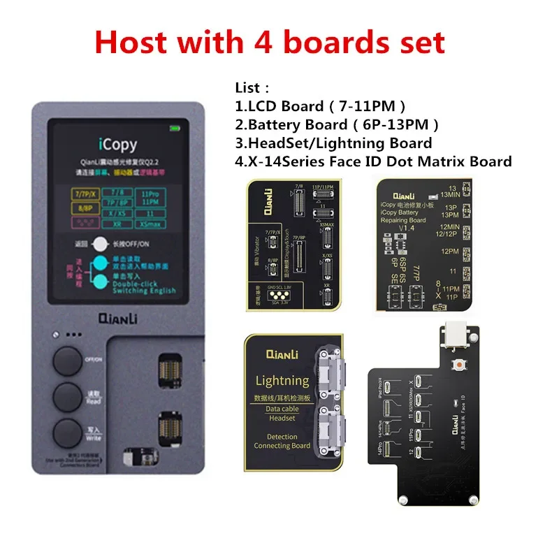 Qianli iCopy 플러스 2.2 LCD 진동기 전송 EEPROM 프로그래머, 페이스/배터리 보드 포함, 아이폰 X XR XSMAX 11 12 13 14 Pro Max
