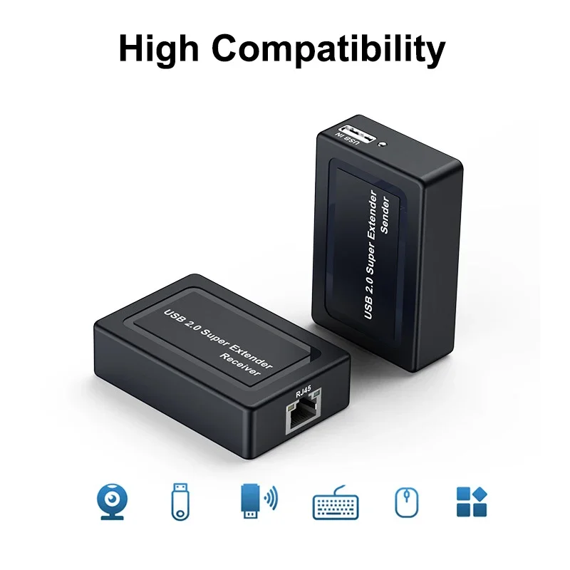Real 2 Port USB 2.0 Rj45 Ethernet Extender Hub Adapter Over Cat5e Cat6 Network C