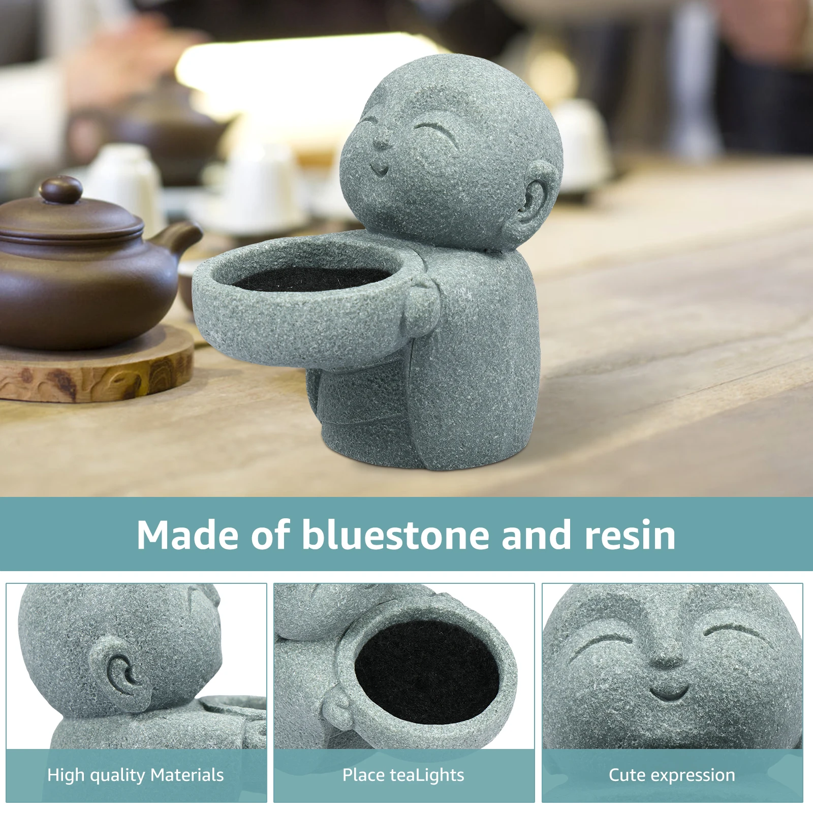 Buddha Tealight Holder Vintage Sandstone Buddha Candle Holder Statues Simplistic Tea Light Buddha Figurine Candlestick Cute Zen