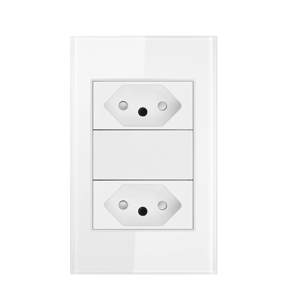 Wall Socket VISWE Brazil Standard 10a 20a 118*72mm Tempered Glass Panel 2 gang BR
