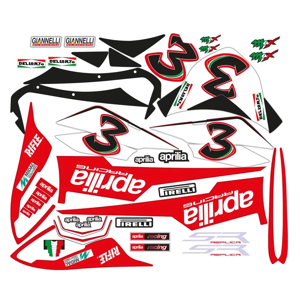 Kit Adesivo Compatibile Per Moto Scooter Aprilia Sr 50 Sbk 2010 Max Biaggi