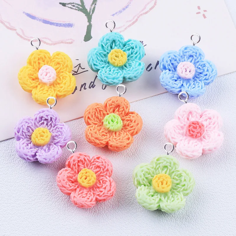 

10pcs Cute Simulated Yarn Flower Charms for Jewelry Making Lovely Resin Flowers Pendants Diy Earring Keychain Findings C1266