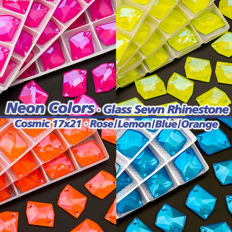 

VDD Top Quality 17x21mm Cosmic AAAAA K9 Neon Glass Sew On Rhinestones Sewing Crystal Flatback Clothes Decorations Wedding Dress