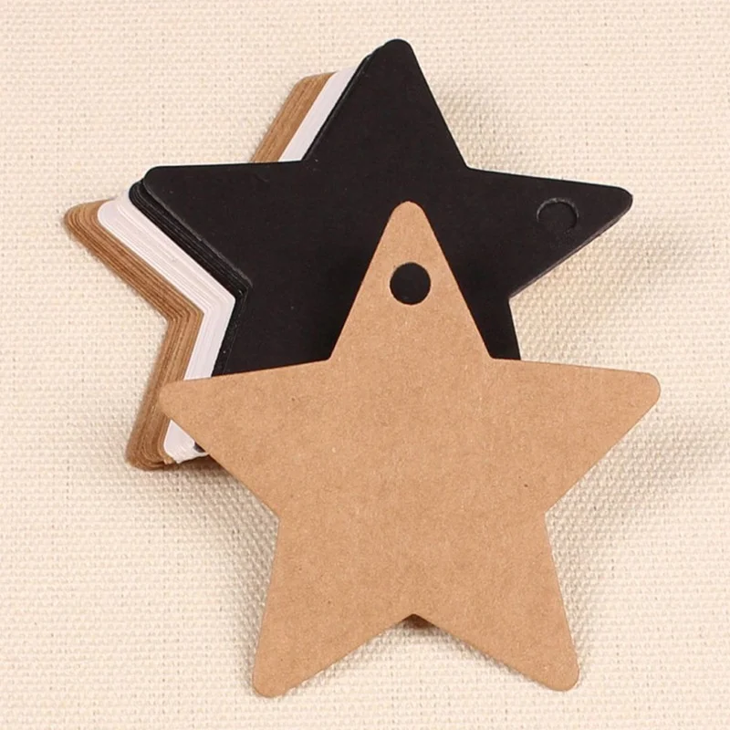 100 Teil/los 6*6 cm Stern Kraft Papier Etikett Preisschilder Hochzeit Geburtstag Weihnachten Party Geschenk Karte Verpackung Etiketten – Detail 3