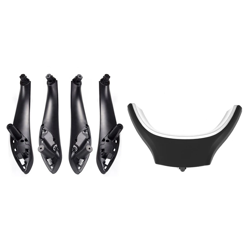 

Inner Doors Panel Handle Pull Trim Cover (Black) & Car Steering Wheel Decorative Cover Frame For BMW 5 Series 7 Series